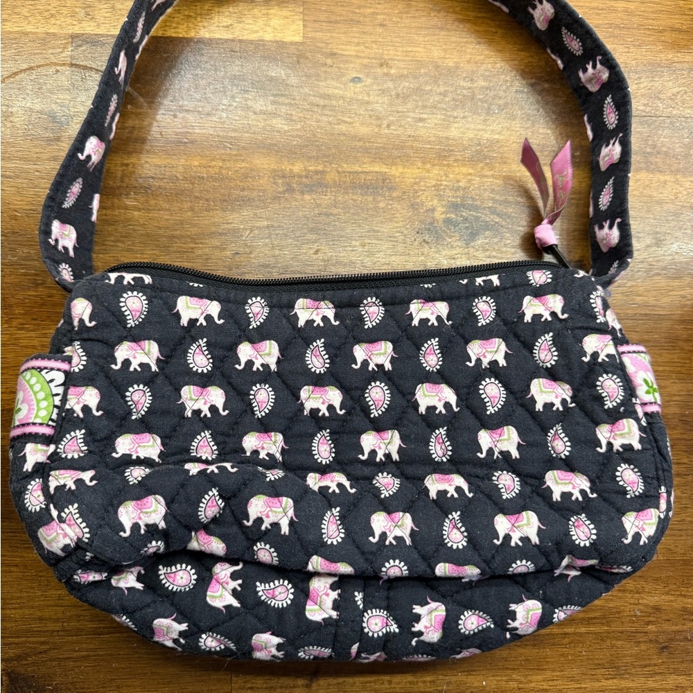 Vera Bradley Black and Pink Elephant Shoulder Bag and Cosmetic Bag - Picture 2 of 6